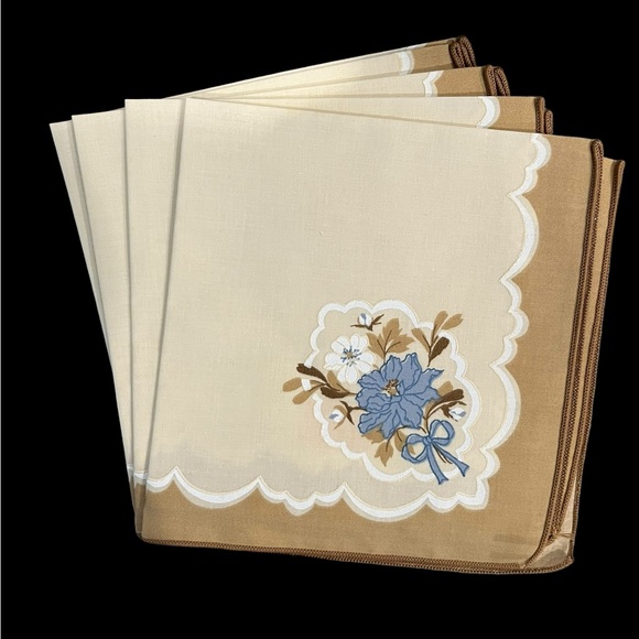 Vintage Sunweave Linen Corp. Set of 4 Victorian Blue Flower Cloth Napkins NWOT - Picture 2 of 12